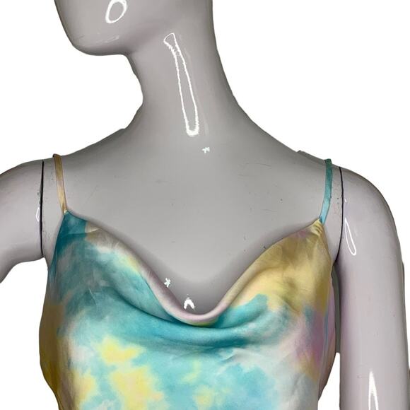 Zara Pastel Tie Dye Satin Spaghetti Straps Blouse Size XS Cowl Neck - Picture 3 of 9